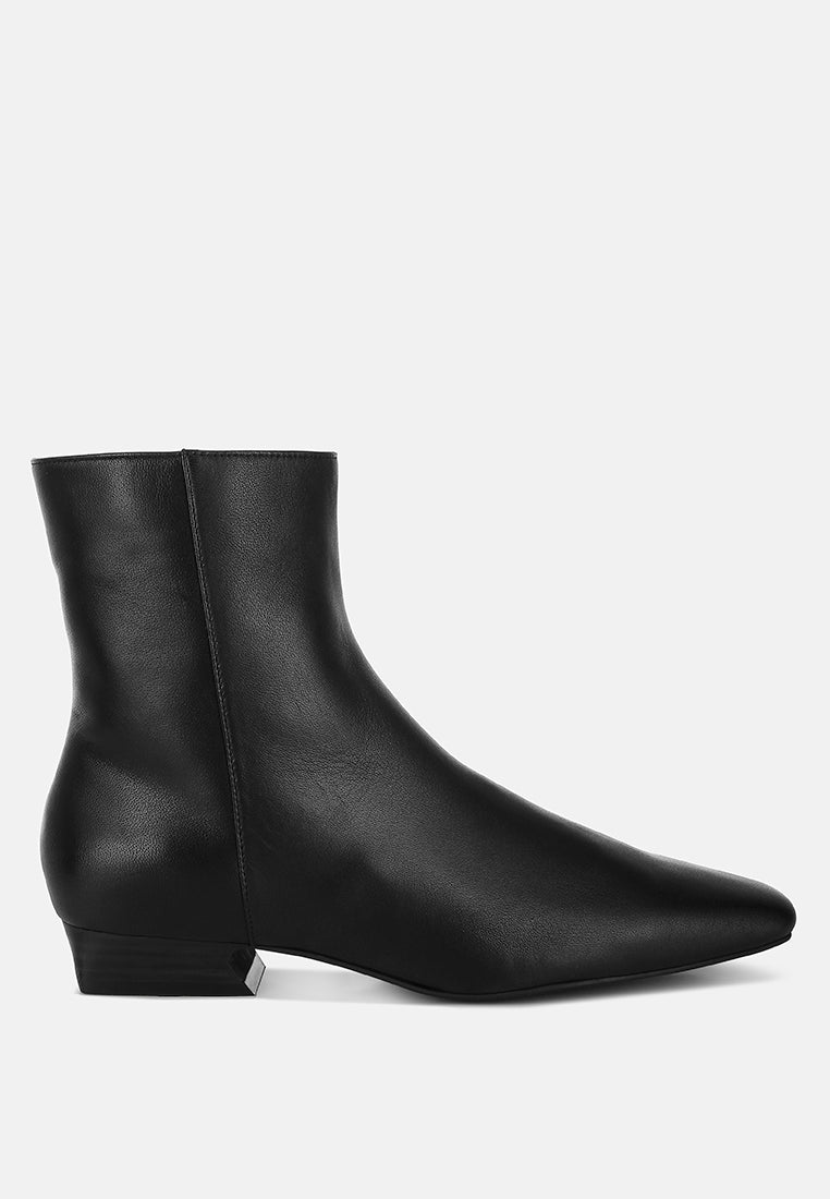 obita flared heel genuine leather boots#color_black