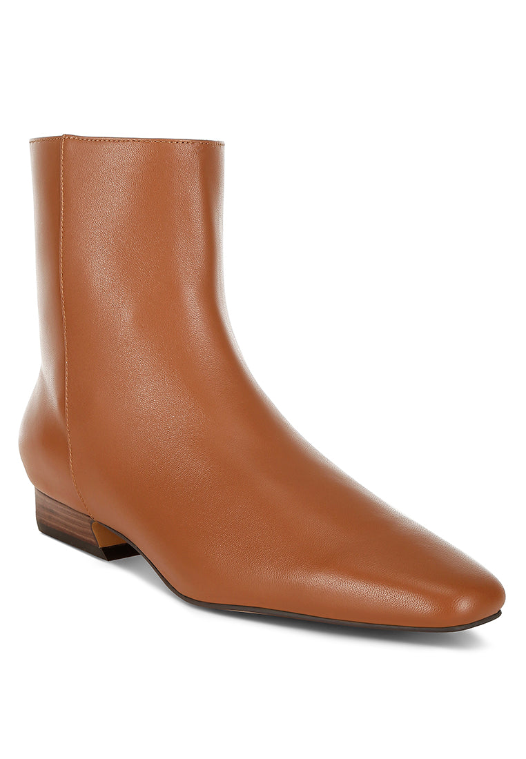 obita flared heel genuine leather boots#color_tan