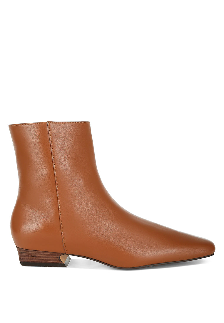 obita flared heel genuine leather boots#color_tan