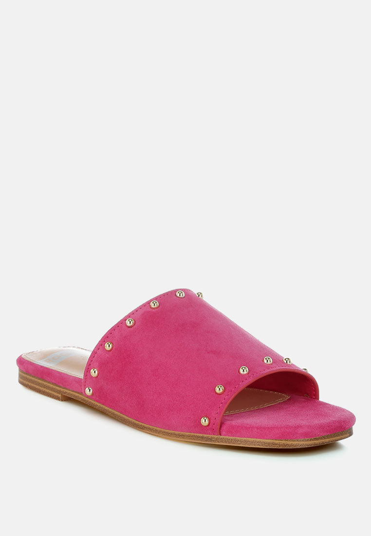 odalia soft suede leather studded flats#color_fuchsia