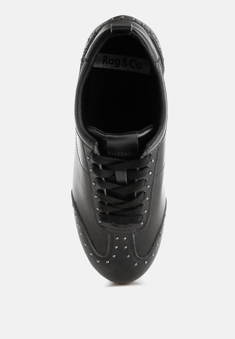 odaya studded real soft leather sneakers#color_black