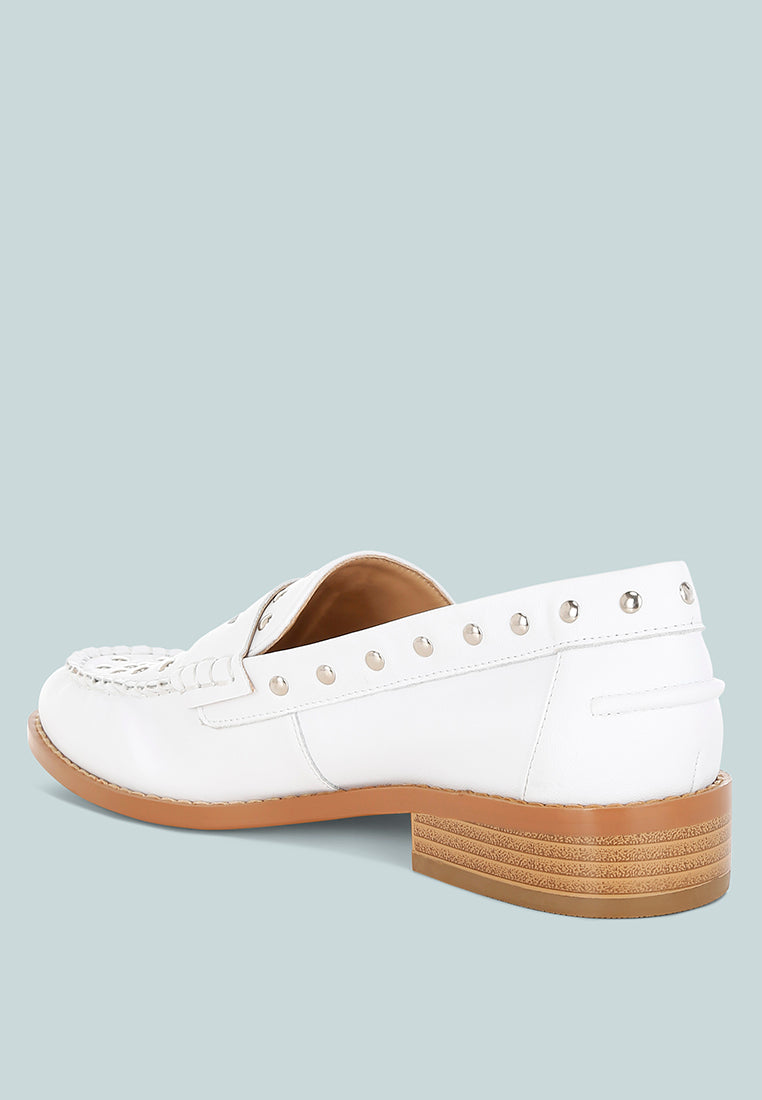 oglavia studs embellished leather loafers#color_white