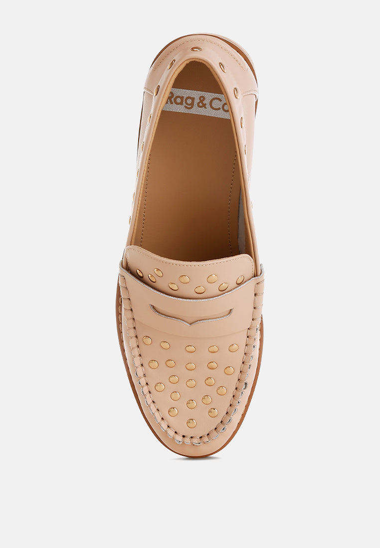 oglavia studs embellished leather loafers#color_beige
