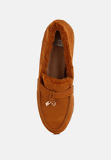 ohrid suede & faux fur flat loafers#color_tan