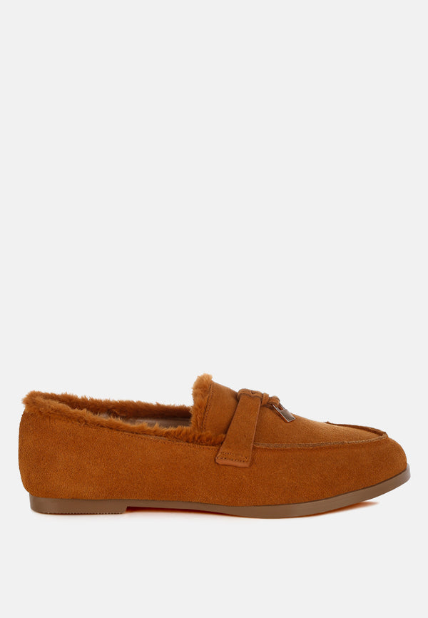 ohrid suede & faux fur flat loafers#color_tan