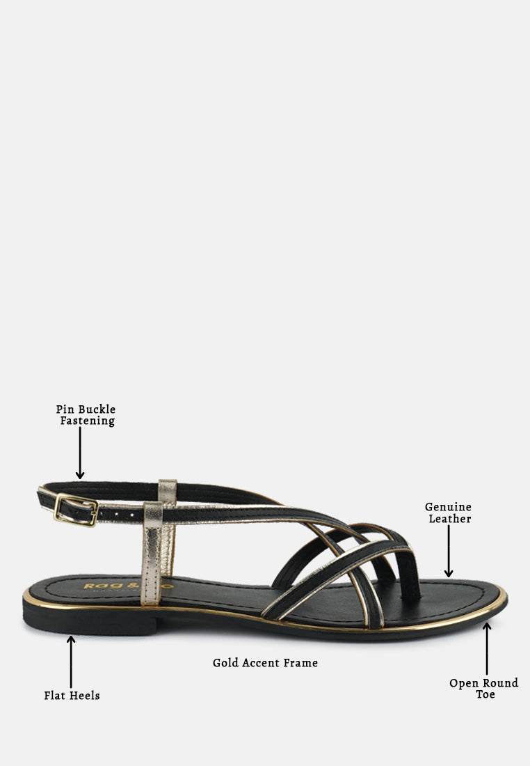 PHEOBE Strappy Black Flat Sandals#color_black
