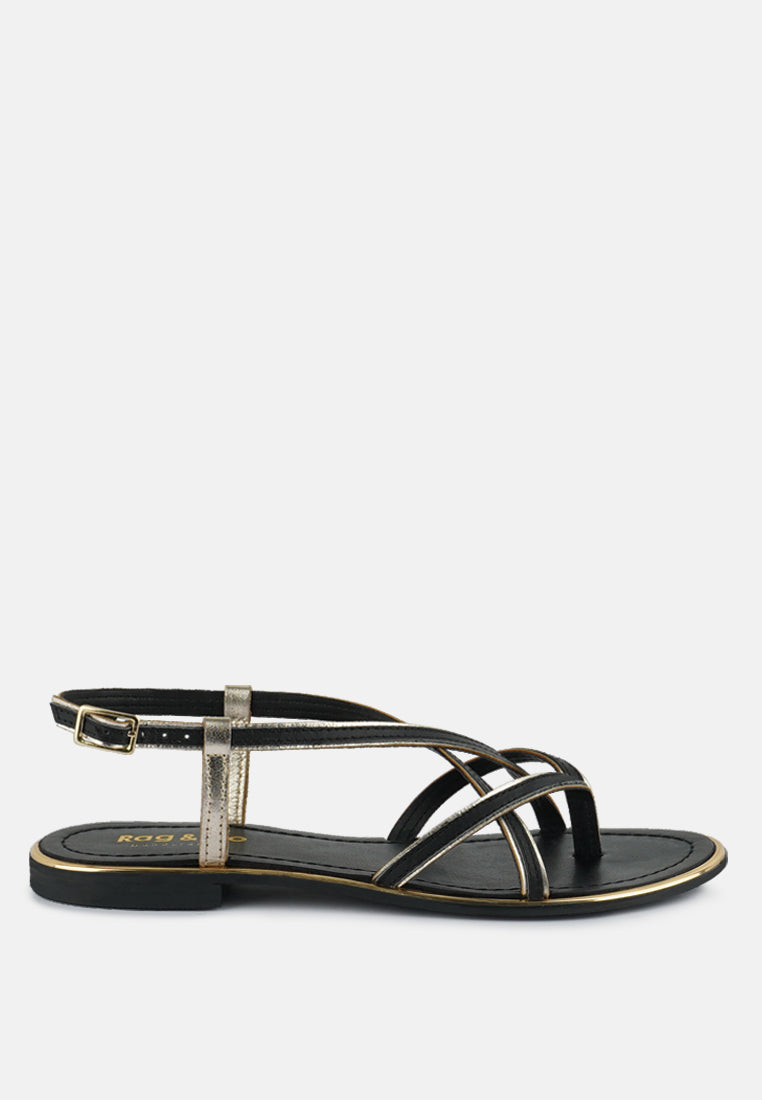 PHEOBE Strappy Black Flat Sandals#color_black