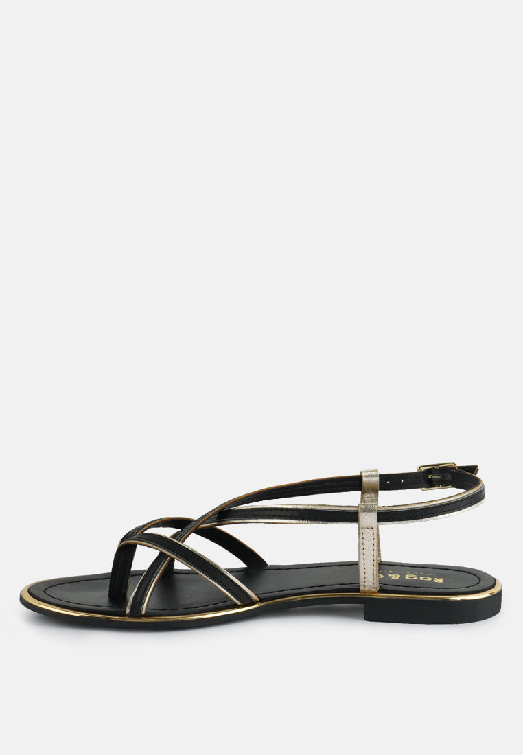 PHEOBE Strappy Black Flat Sandals#color_black