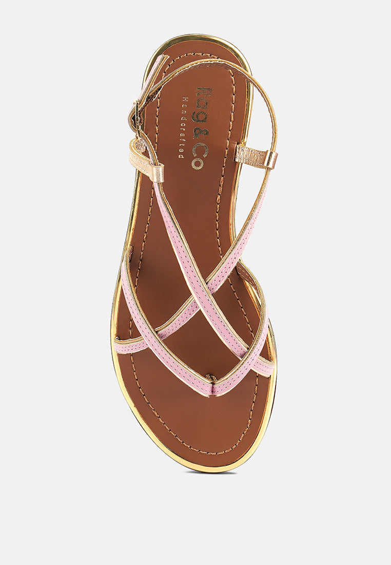 PHEOBE Strappy Pink Flat Sandals#color_pink