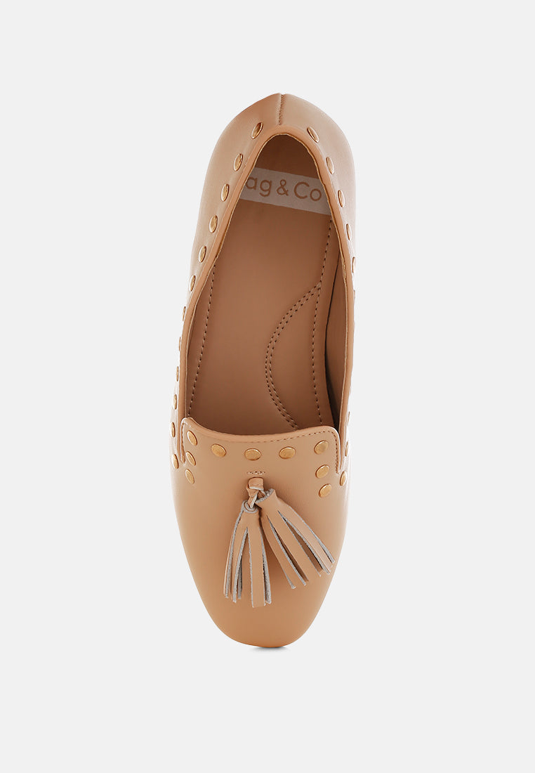 philoha studs & tassels detail flat loafers#color_beige
