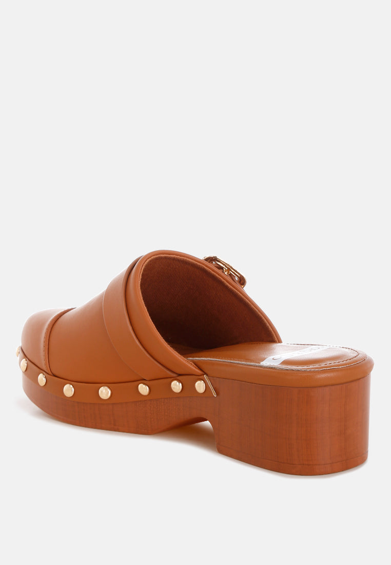 pinto studded genuine leather clogs#color_tan-real soft leather