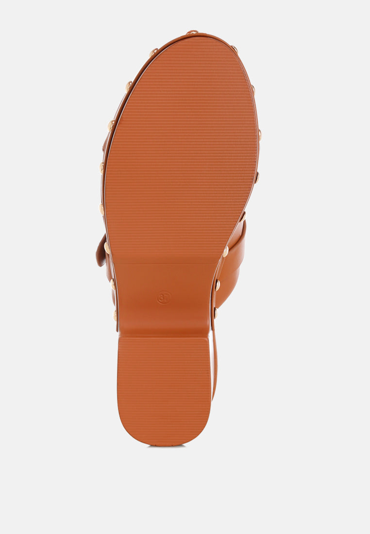 pinto studded genuine leather clogs#color_tan-real soft leather