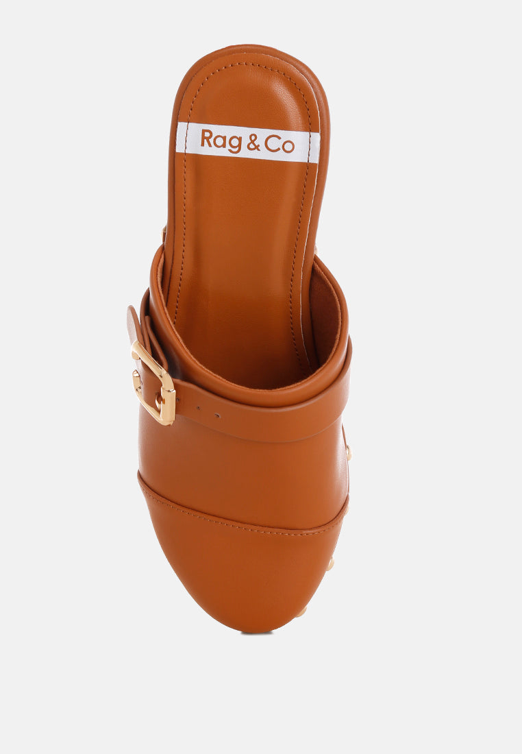 pinto studded genuine leather clogs#color_tan-real soft leather