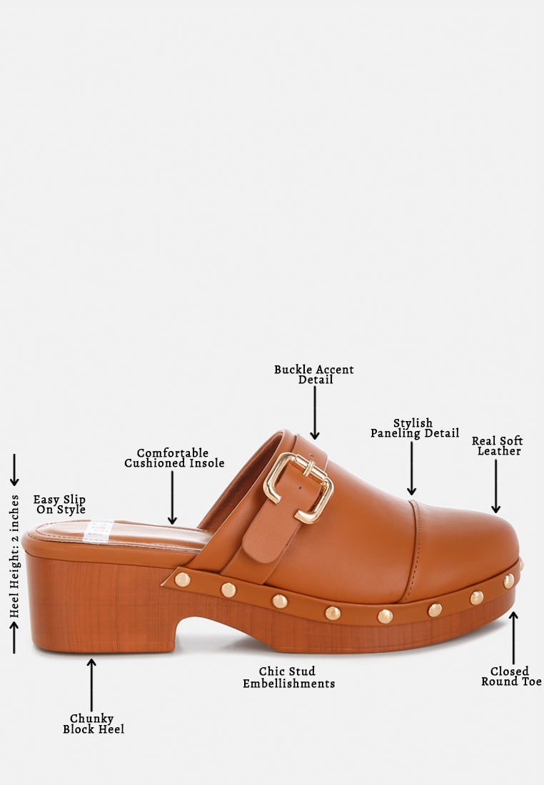 pinto studded genuine leather clogs#color_tan-real soft leather