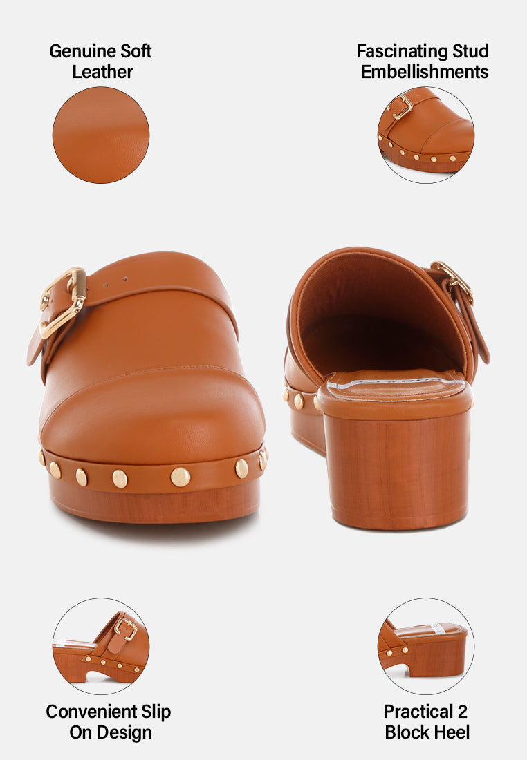 pinto studded genuine leather clogs#color_tan-real soft leather