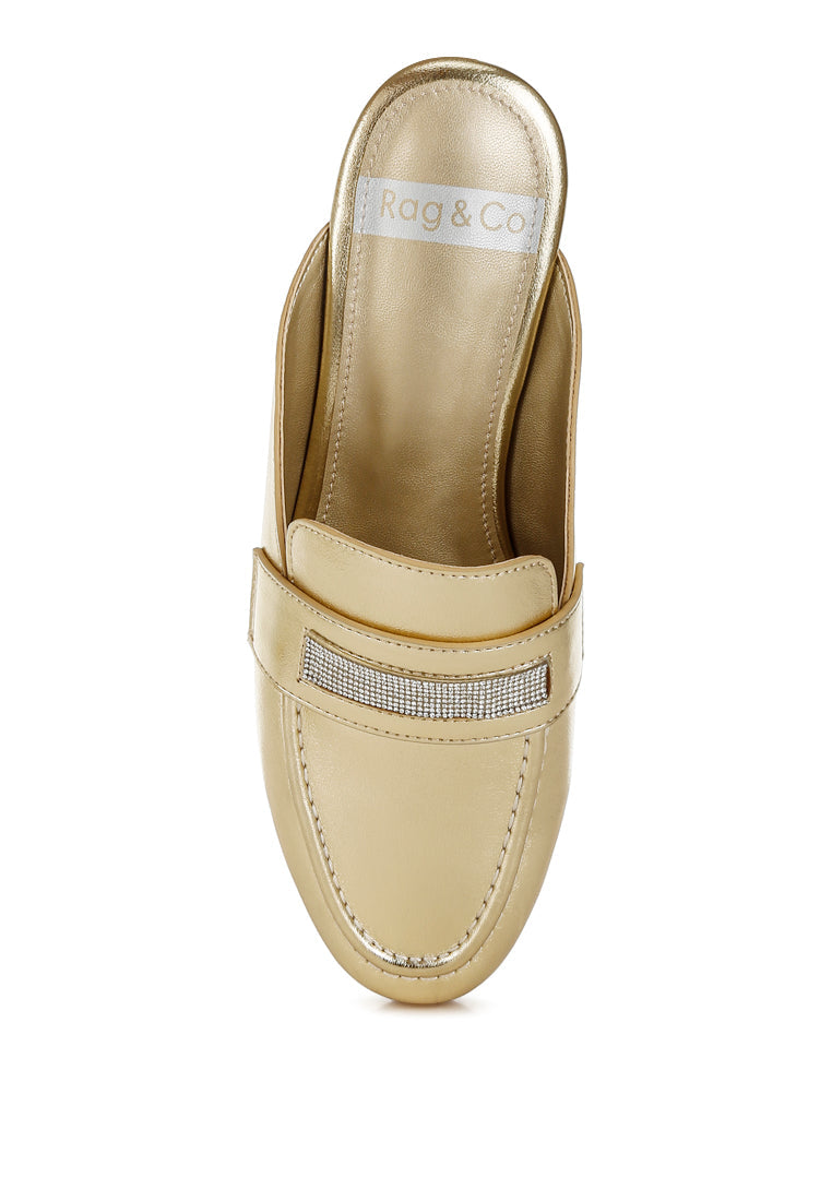 piscola rhinestones slip on mules#color_gold