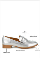 Potania Penny Strap Metallic Loafers#Color_Silver