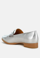 Potania Penny Strap Metallic Loafers#Color_Silver