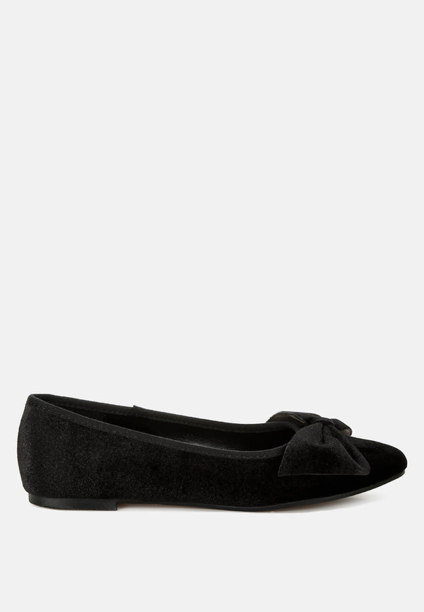 pothos luxurious velvet bow ballerinas#color_black