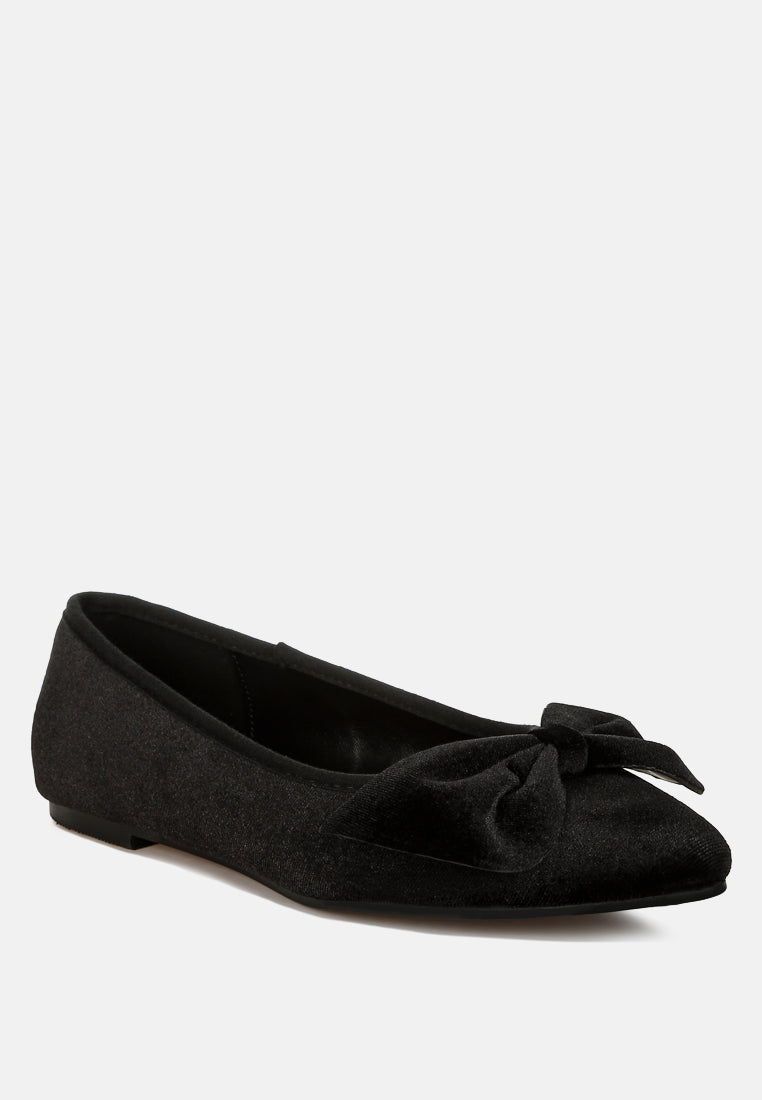 pothos luxurious velvet bow ballerinas#color_black