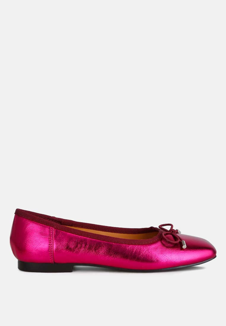 primrose metallic pleather bow ballerinas#color_fuchsia