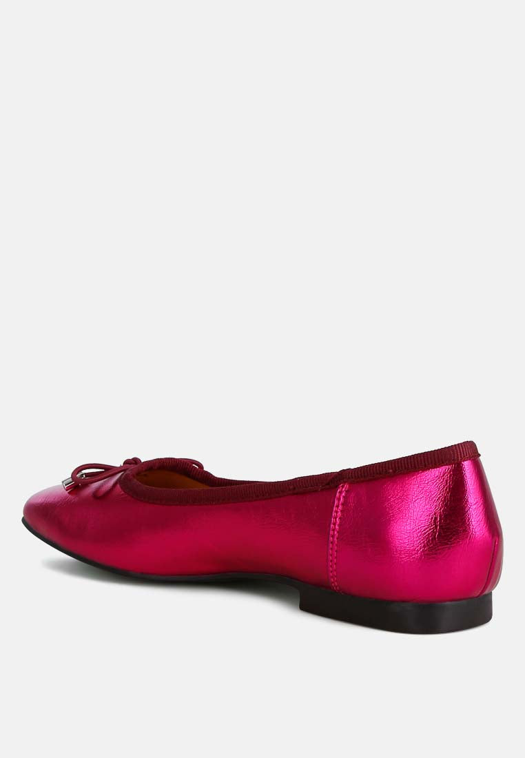 primrose metallic pleather bow ballerinas#color_fuchsia