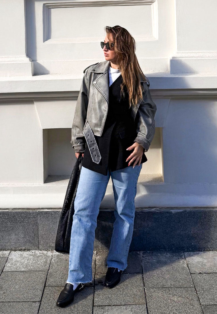 ANNA Black Leather Slip-on Loafers_black