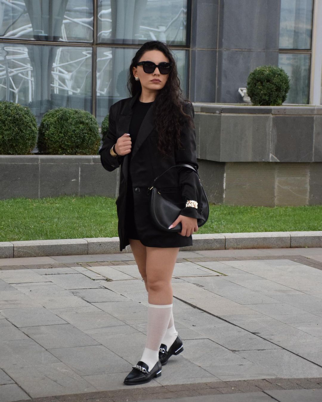 POLA Black Leather Horsebit Loafers#color_black