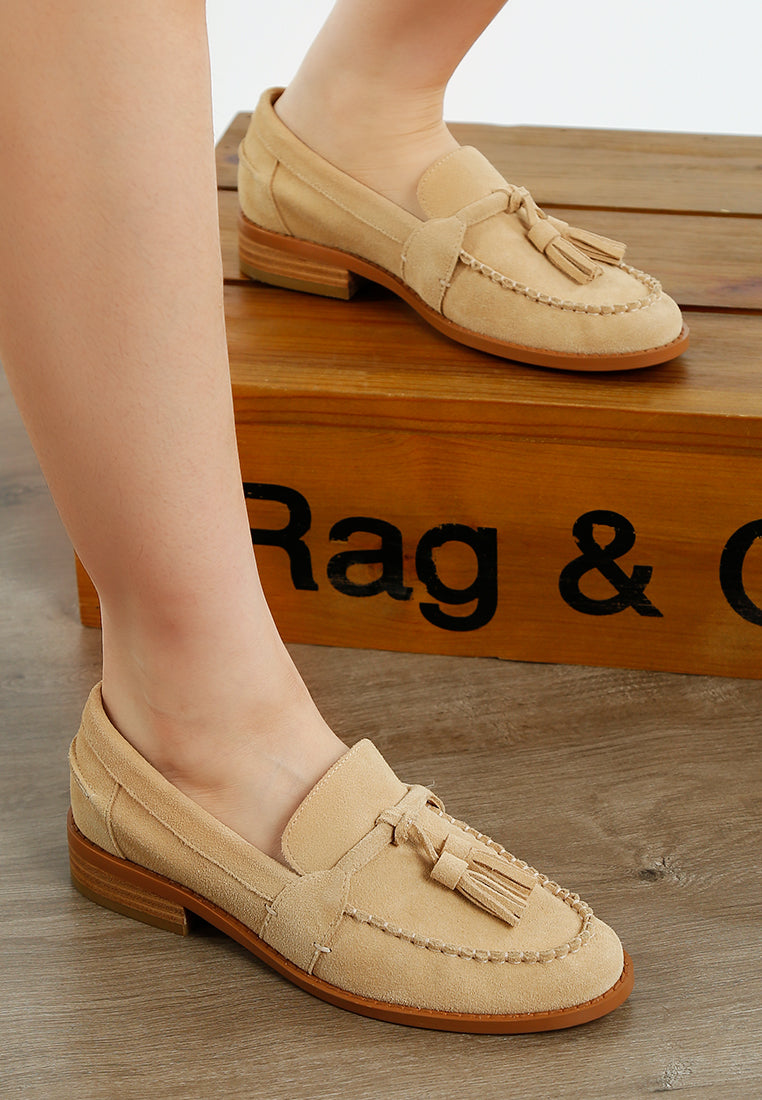 rhone tassels detail suede loafers#color_beige