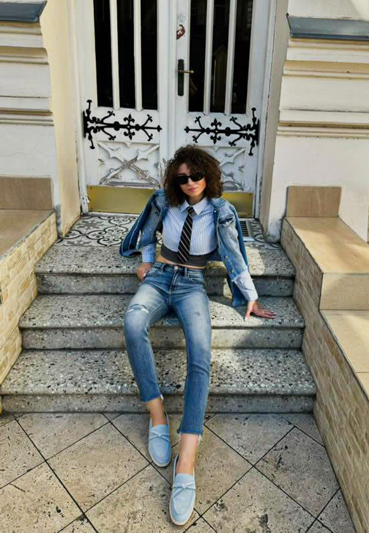 nautica suede knot detailed loafers#color_baby blue