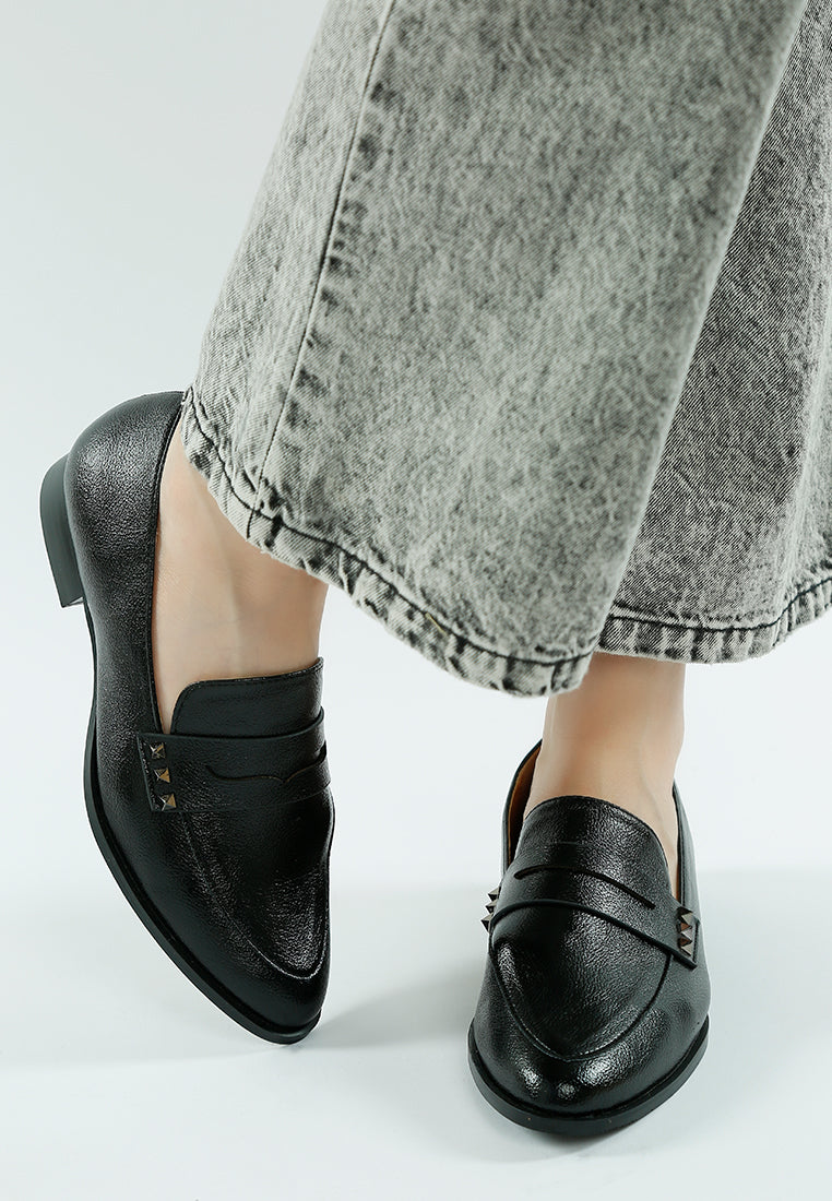 Potania Penny Strap Metallic Loafers#Color_Black