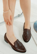 gabassi studded genuine leather loafers#color_brown