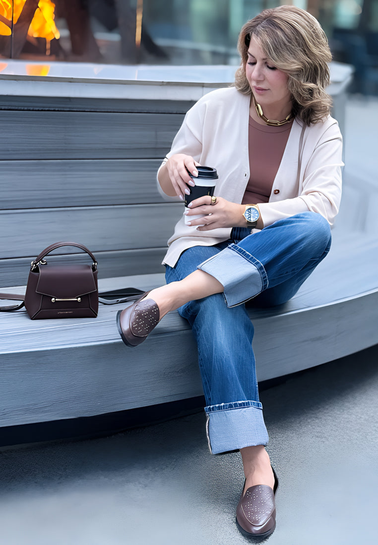 gabassi studded genuine leather loafers#color_brown