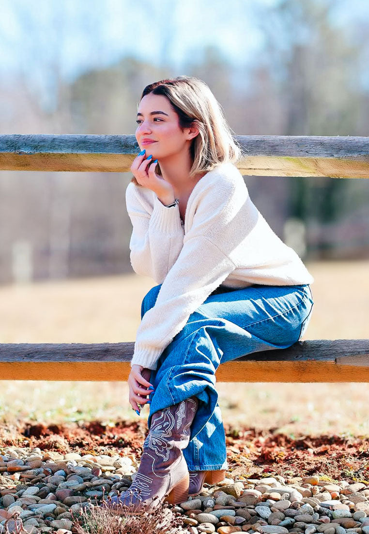 latafa rhinestones embellished cowboy boots#color_taupe