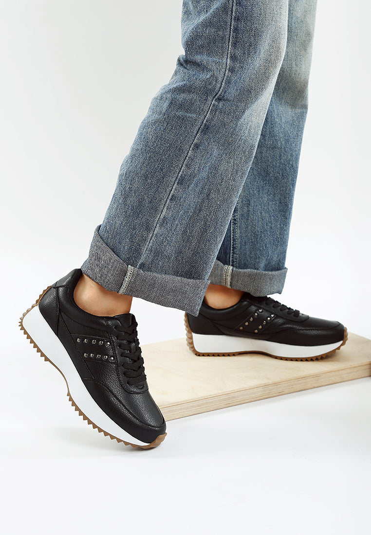 athion studded real leather sneakers#color_black