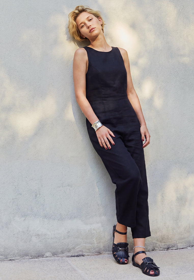 ramita horsebit fringe flat sandals#color_black