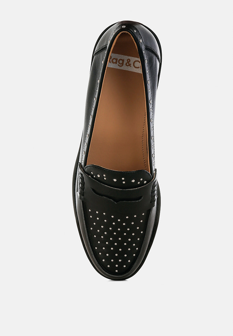 raisa stud embellished penny loafers#color_black