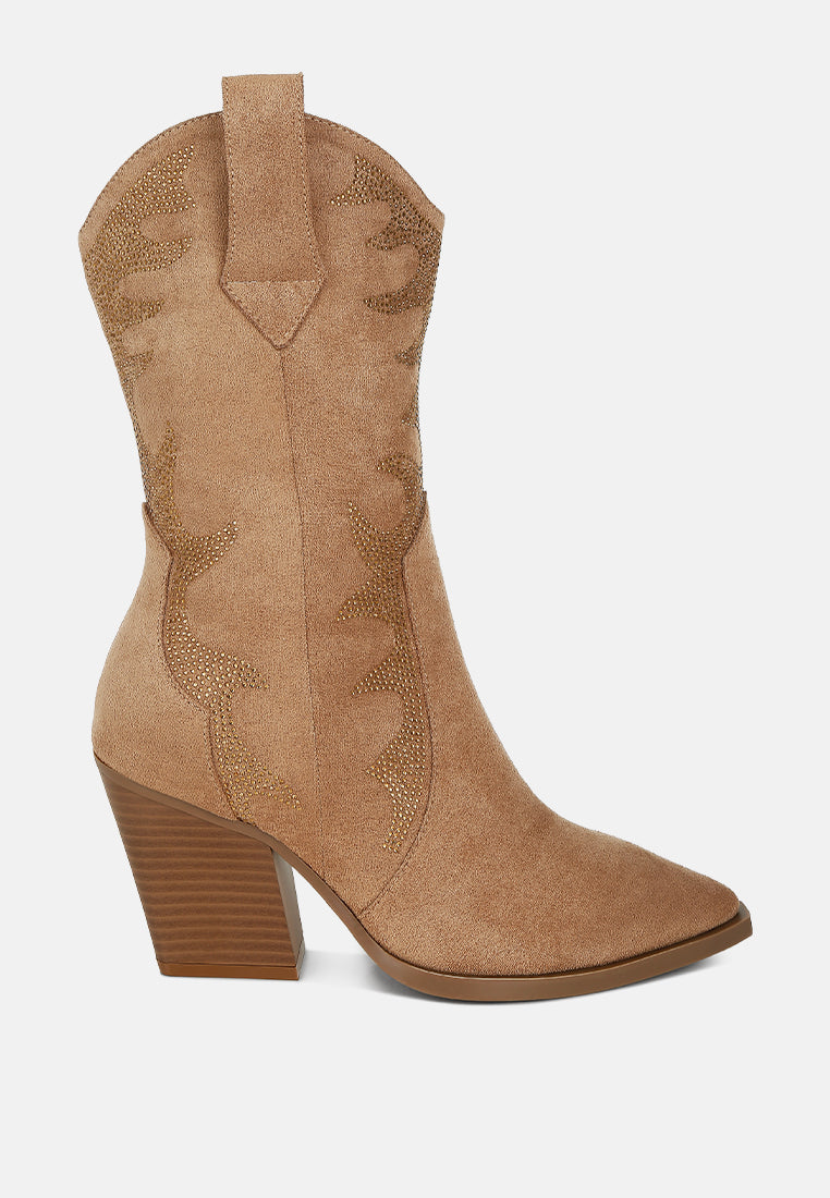 rambler rhinestones embellished calf boots#color_camel