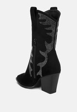 rambler rhinestones embellished calf boots#color_black