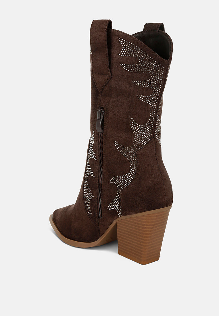 rambler rhinestones embellished calf boots#color_brown