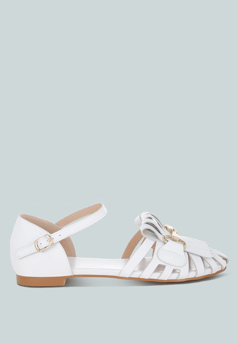 ramita horsebit fringe flat sandals#color white