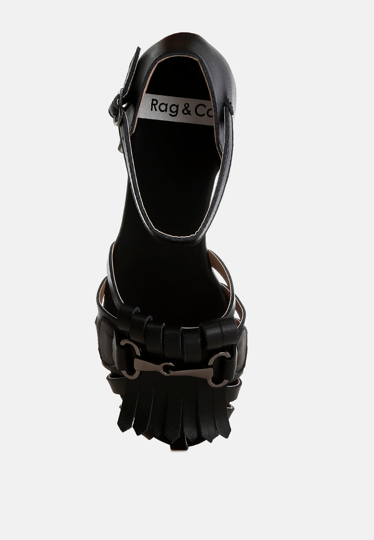 ramita horsebit fringe flat sandals#color_black