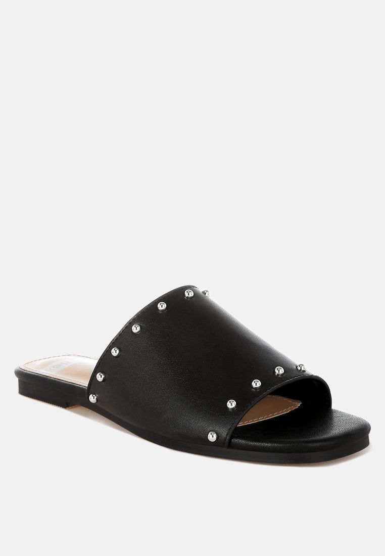 renaldi genuine leather studded slip-on flats#color_black