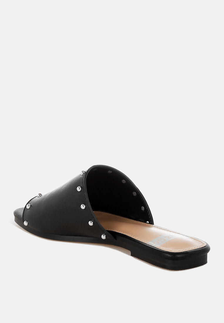 renaldi genuine leather studded slip-on flats#color_black