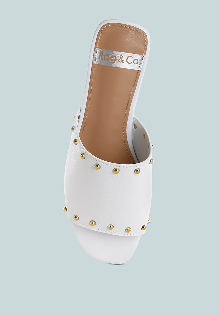 renaldi genuine leather studded slip-on flats#color_white