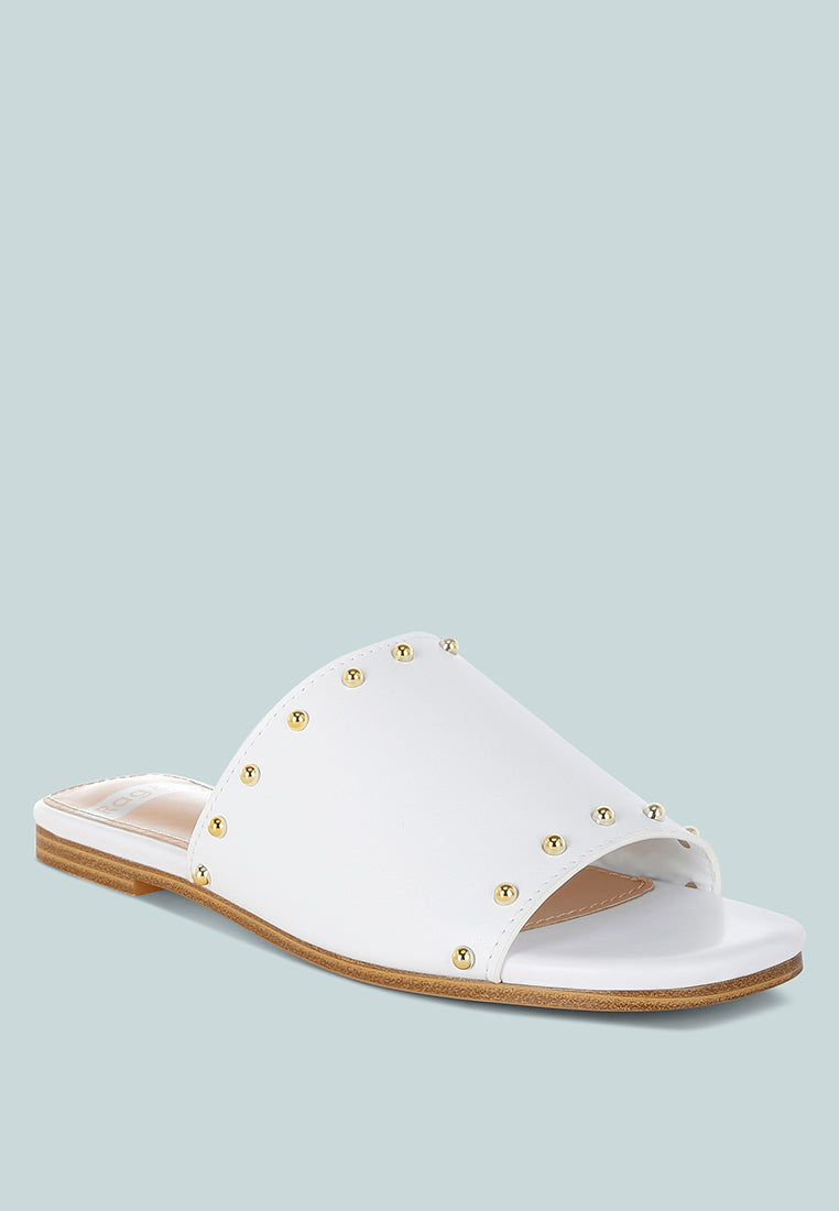 renaldi genuine leather studded slip-on flats#color_white