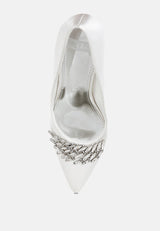 rhodolia diamante brooch detail satin pumps#color_white