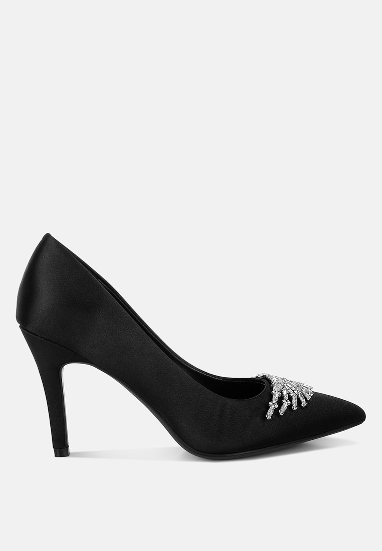rhodolia diamante brooch detail satin pumps#color_black