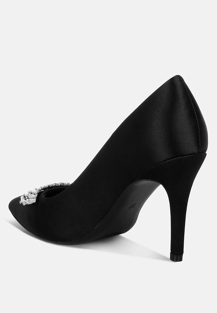rhodolia diamante brooch detail satin pumps#color_black