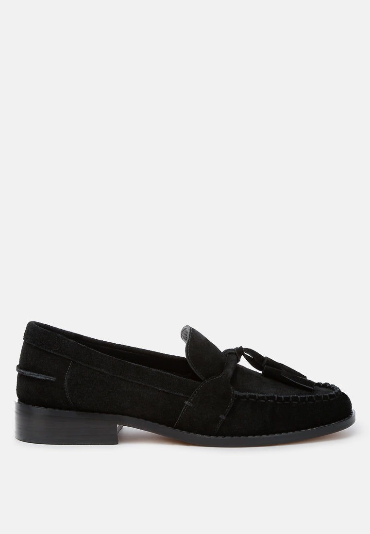 rhone tassels detail suede loafers#color_black